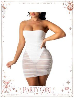 Sexy See Through Mesh One Piece Outfit Strapless Corset Top Bodycon Mini Dress